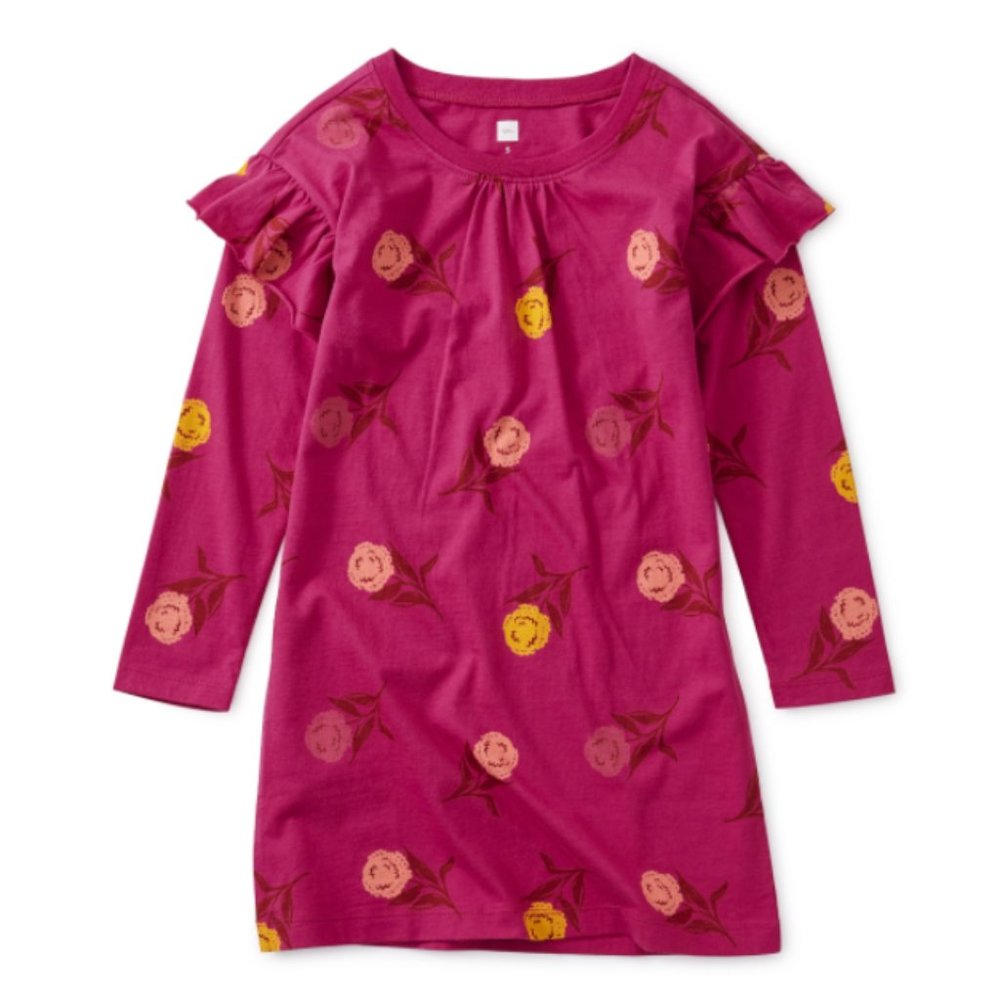 Never Worn Tea Collection Pink Flower Dress with Ruffled Sleeves Size 8💛🩷